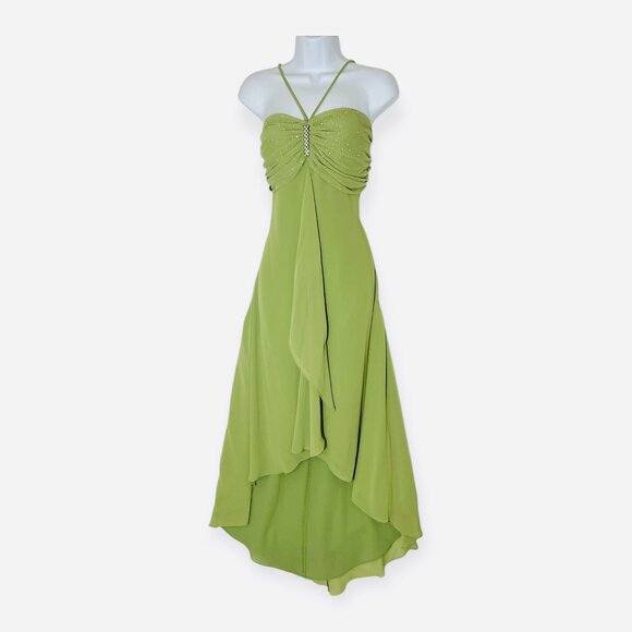 EUREKA Women Prom Dress Spaghetti Straps High Low LG Green with Scarf Polyester - Picture 1 of 8